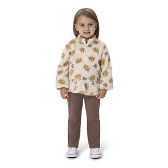 Baby & Toddler Girl Little Lass 2 pc Sherpa Bear Print Quarter-Zip Pullover & Pants Set