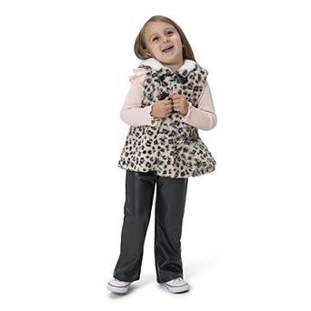 Baby & Toddler Girl Little Lass 4 pc Leopard Print Fur Vest, Long Sleeve Top & Faux Leather Pants Set