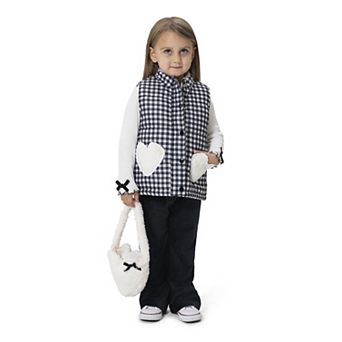 Baby & Toddler Girl Little Lass 4 pc Sherpa Heart Puffer Vest, Long Sleeve Top, Pants & Purse Set