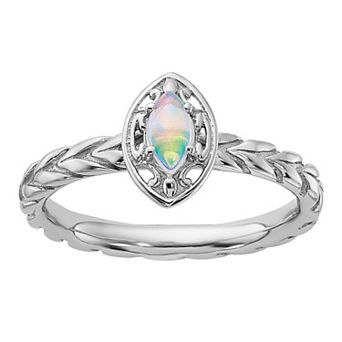 Stacks & Stones Sterling Silver Stackable Marquise Lab-Created Opal Prong Ring