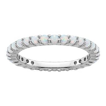Stacks & Stones Sterling Silver Stackable Round Lab-Created Opal Prong Ring