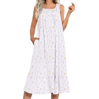Ekouaer Nightgowns Sleeveless Nightgown with Pockets Long Ladies Nightdress Soft Sleepwear