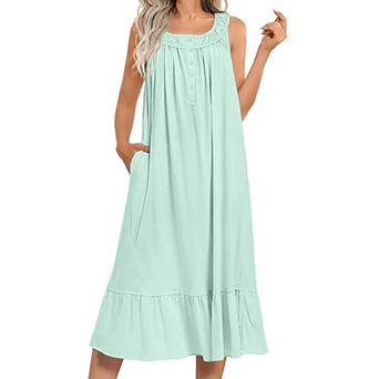 Ekouaer Nightgowns Sleeveless Nightgown with Pockets Long Ladies Nightdress Soft Sleepwear