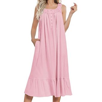 Ekouaer Nightgowns Sleeveless Nightgown with Pockets Long Ladies Nightdress Soft Sleepwear