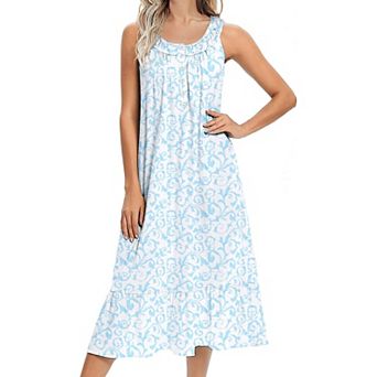 Ekouaer Nightgowns Sleeveless Nightgown with Pockets Long Ladies Nightdress Soft Sleepwear