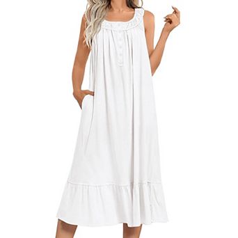 Ekouaer Nightgowns Sleeveless Nightgown with Pockets Long Ladies Nightdress Soft Sleepwear