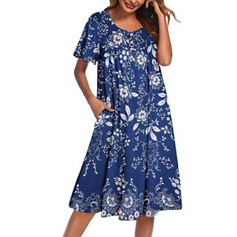 Ekouaer House Dress with Pockets Short Sleeve Moo Moos Nightgowns Floral Print Mumu Dresses