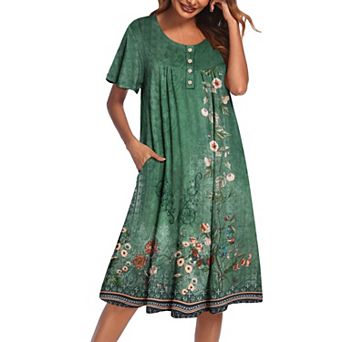 Ekouaer House Dress with Pockets Short Sleeve Moo Moos Nightgowns Floral Print Mumu Dresses
