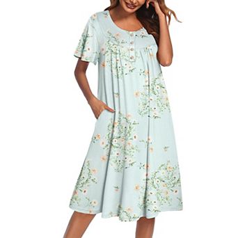 Ekouaer House Dress with Pockets Short Sleeve Moo Moos Nightgowns Floral Print Mumu Dresses