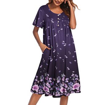 Ekouaer House Dress with Pockets Short Sleeve Moo Moos Nightgowns Floral Print Mumu Dresses