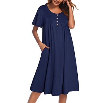 Ekouaer House Dress with Pockets Short Sleeve Moo Moos Nightgowns Floral Print Mumu Dresses
