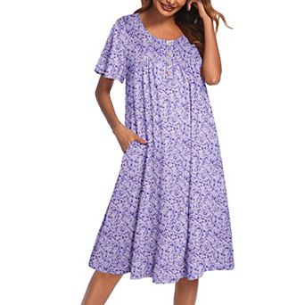 Ekouaer House Dress with Pockets Short Sleeve Moo Moos Nightgowns Floral Print Mumu Dresses