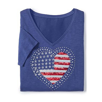 Catherines Women's Plus Size Slub Knit V-Neck Americana Tee