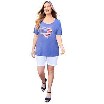 Catherines Women's Plus Size Slub Knit V-Neck Americana Tee