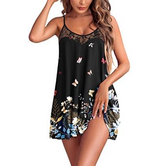 Ekouaer Nightgown Lingerie for Womens Nightwear Lace Chemise Camisole Slip Dress Babydoll Floral