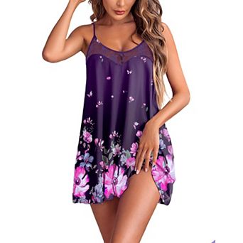 Ekouaer Nightgown Lingerie for Womens Nightwear Lace Chemise Camisole Slip Dress Babydoll Floral
