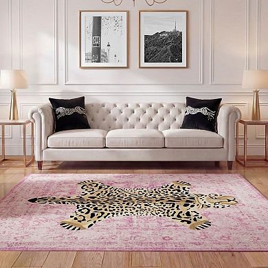 Juicy Couture Finley Leopard Print Medallion Area or Throw Rug
