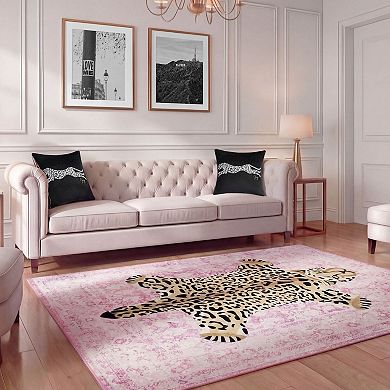 Juicy Couture Finley Leopard Print Medallion Area or Throw Rug