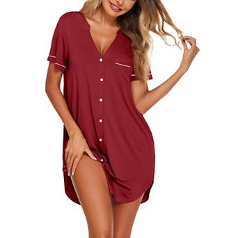 Ekouaer Nightgowns Button Down Night Gowns Short Sleeve Sleep Shirt V Neck Nightshirt Pajamas Dress