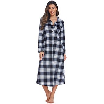 Ekouaer Long Sleeve Nightgowns Flannel Sleepwear Plush Boyfriend Plaid Nightshirt Sleepshirt XX