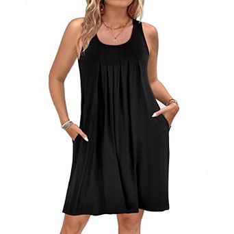 Ekouaer Night Gowns for Adult Womens Round Neck Sleep Shirts Pockets Night Shirts Pleated Front