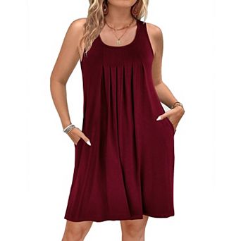 Ekouaer Night Gowns for Adult Womens Round Neck Sleep Shirts Pockets Night Shirts Pleated Front