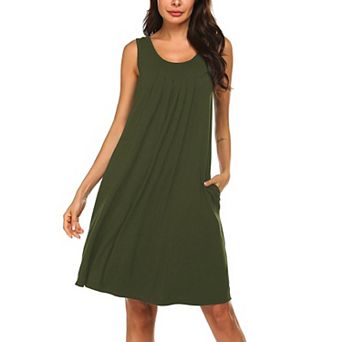 Ekouaer Night Gowns for Adult Womens Round Neck Sleep Shirts Pockets Night Shirts Pleated Front
