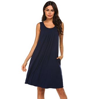 Ekouaer Night Gowns for Adult Womens Round Neck Sleep Shirts Pockets Night Shirts Pleated Front