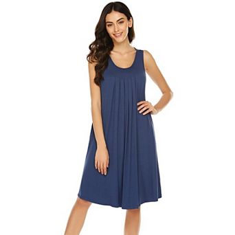 Ekouaer Night Gowns for Adult Womens Round Neck Sleep Shirts Pockets Night Shirts Pleated Front