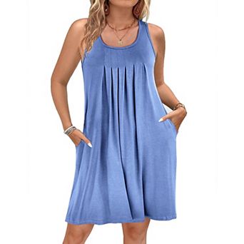 Ekouaer Night Gowns for Adult Womens Round Neck Sleep Shirts Pockets Night Shirts Pleated Front