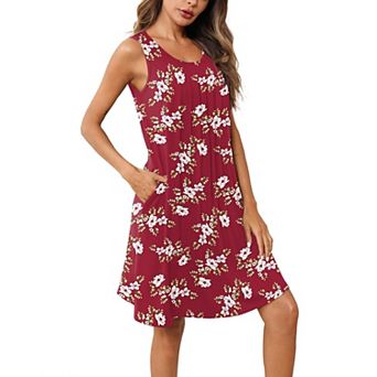 Ekouaer Night Gowns for Adult Womens Round Neck Sleep Shirts Pockets Night Shirts Pleated Front