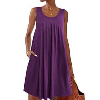 Ekouaer Night Gowns for Adult Womens Round Neck Sleep Shirts Pockets Night Shirts Pleated Front