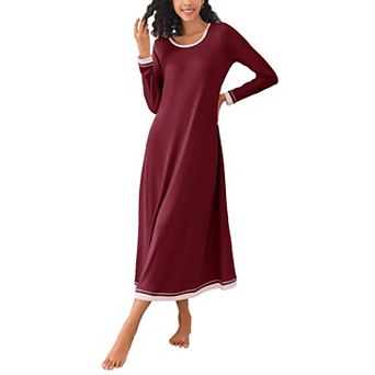 Ekouaer Nightgown Womens Long Sleeve Sleepwear Full Length Long Nightshirt Soft Loungewear