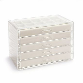 Clear Acrylic Jewelry Box with 5 Drawers Earring Ring Holder