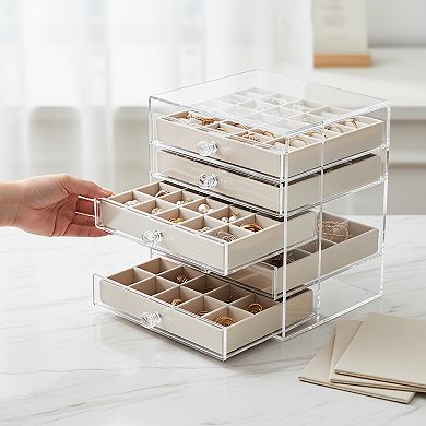 Clear Acrylic Jewelry Box with 5 Drawers Earring Ring Holder
