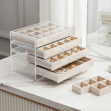 Clear Acrylic Jewelry Box with 5 Drawers Earring Ring Holder