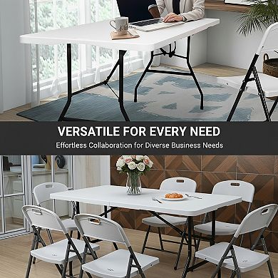 6ft White Plastic Folding Table, HDPE Portable & Foldable for Party, Meeting and Outdoor Use