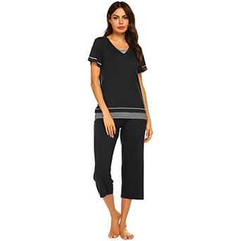 Ekouaer Capri Pajama Sets for Women Capri Pants with Short Tops Ladies Sleep Pjs Soft Two Piece