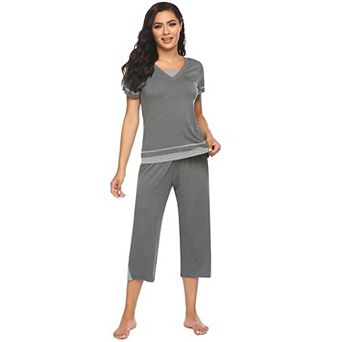Ekouaer Capri Pajama Sets for Women Capri Pants with Short Tops Ladies Sleep Pjs Soft Two Piece
