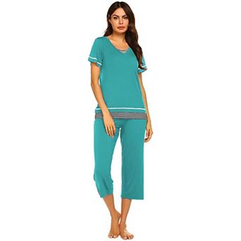 Ekouaer Capri Pajama Sets for Women Capri Pants with Short Tops Ladies Sleep Pjs Soft Two Piece