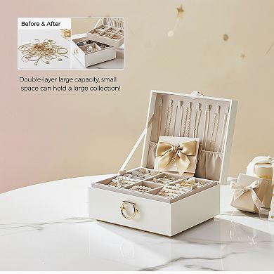 2 Layer Jewelry Box with Handle and Removable Tray