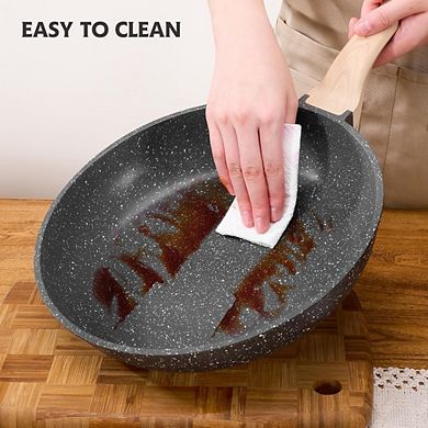 JUANWANG 8" Granite Nonstick Fry Pan, Omelette & Chef Skillet, Induction Compatible