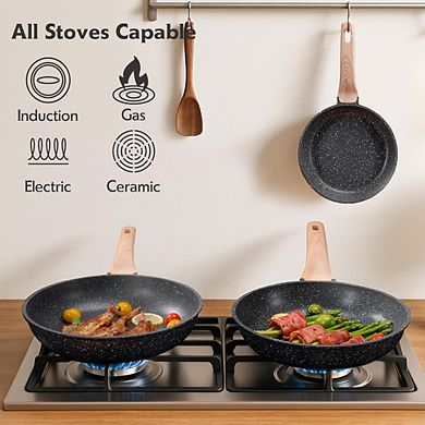 JUANWANG 8" Granite Nonstick Fry Pan, Omelette & Chef Skillet, Induction Compatible