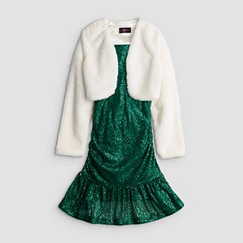 Girls 7-16 IZ Byer 2 pc Sequin Bodycon Dress with Faux Fur Jacket