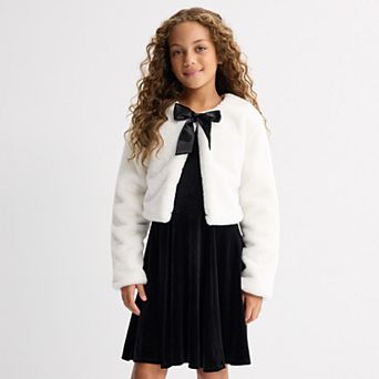 Girls 7-16 IZ Byer Long Sleeve Boxy Cropped Jacket & Satin Bow Dress 2 pc Set