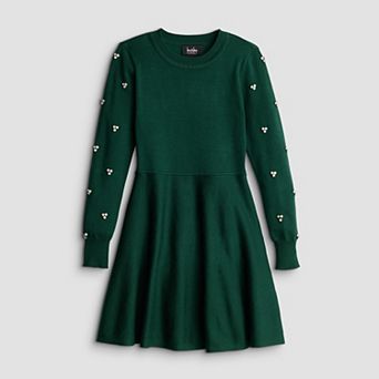 Girls 7-16 IZ Byer Fit & Flare Sweater Dress with Rhinestone Sleeve Detail
