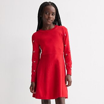 Girls 7-16 IZ Byer Fit & Flare Sweater Dress with Rhinestone Sleeve Detail