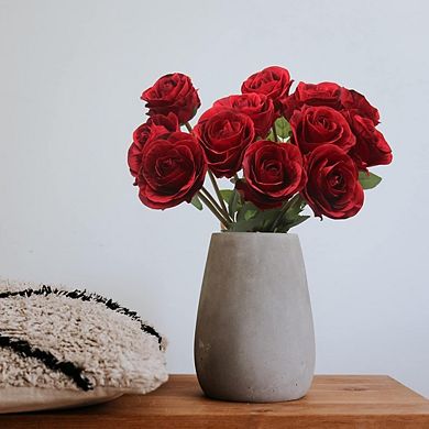 12-Piece Silk Red Roses, Artificial Flower Bouquet for Home & Wedding Decor