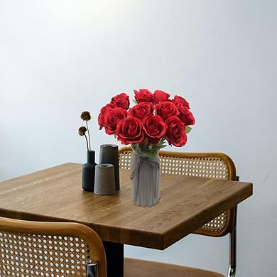 12-Piece Silk Red Roses, Artificial Flower Bouquet for Home & Wedding Decor