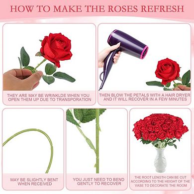 12-Piece Silk Red Roses, Artificial Flower Bouquet for Home & Wedding Decor